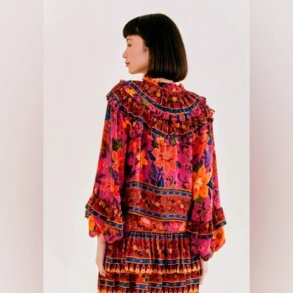 Farm Rio Pink Tapestry Blouse and Mini Skirt Set XL - Picture 4 of 7